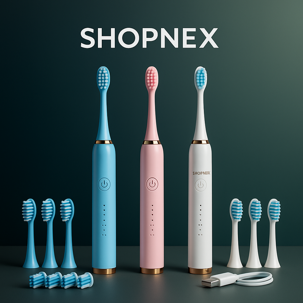 Shopnex Pulse™ – Brosse à dents électrique Sonic 6600/min | 5 modes | Recharge USB | Timer 2 min