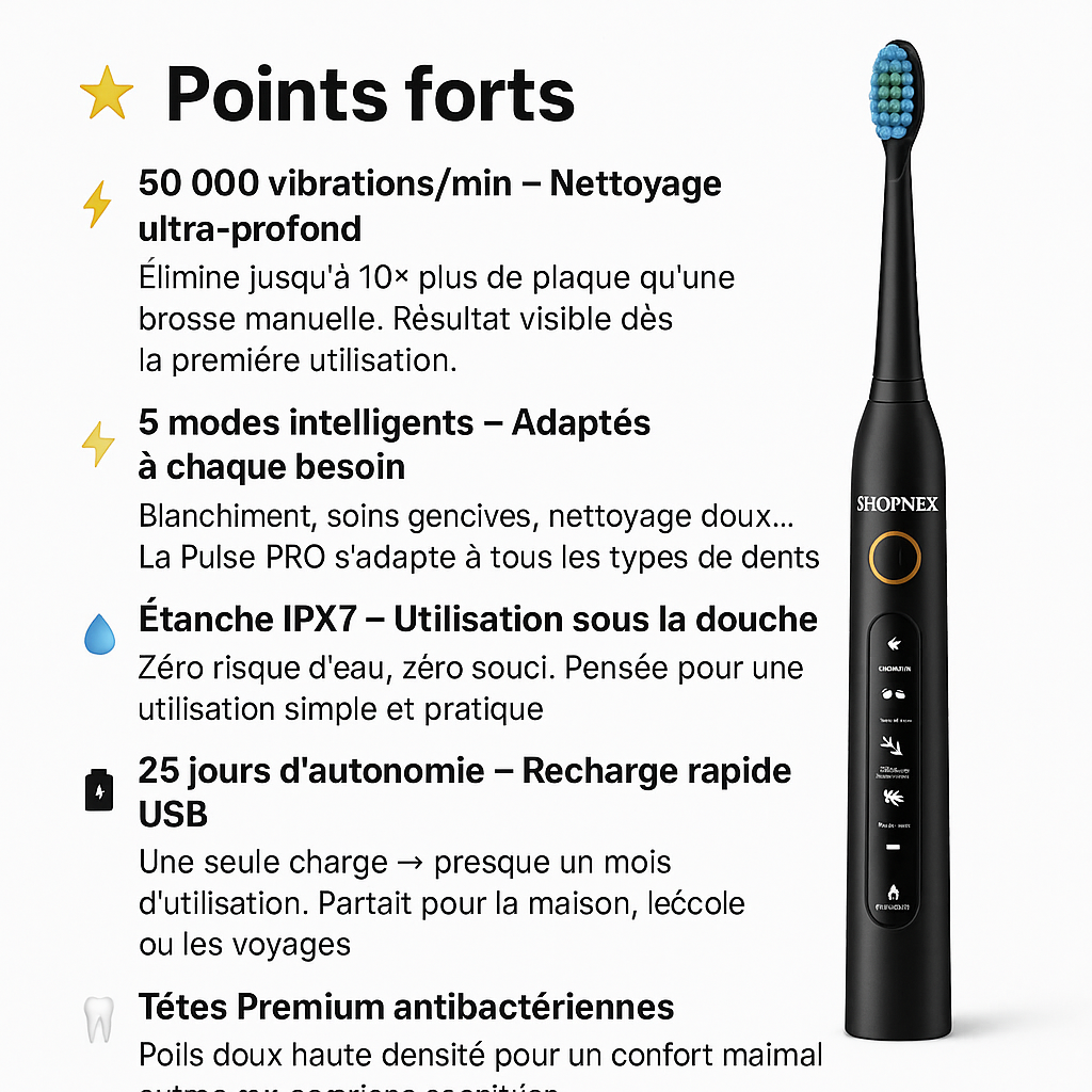 Brosse à dents électrique sonique rechargeable | Pulse Pro