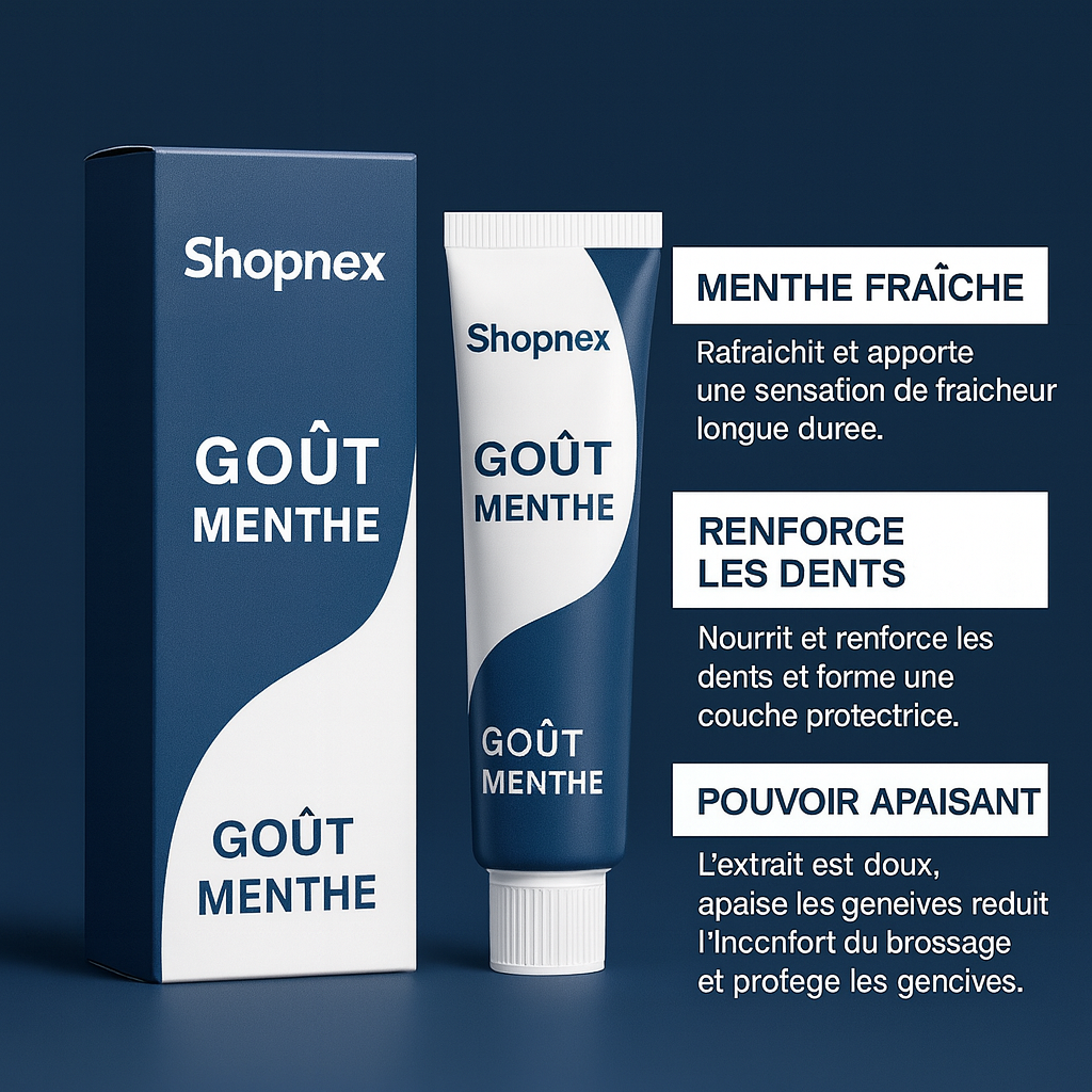Dentifrice Shopnex – Éclaircissant Menthe Fraîche.