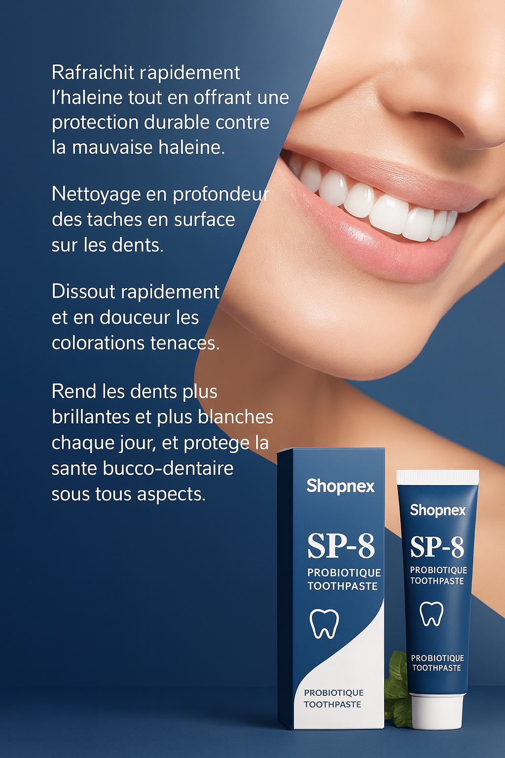 Dentifrice Shopnex – Éclaircissant Menthe Fraîche.